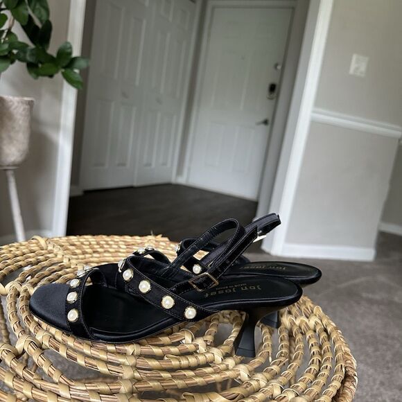 JON JOSEF CARSON Black & Faux Pearl Kitten Heels Size 7.5 EXCELLENT! - Picture 3 of 11